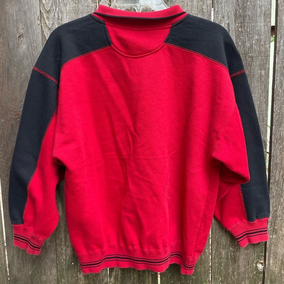 Vintage Reebok Men's Red and Black Collard Crewneck Sweater - Picture 4 of 5